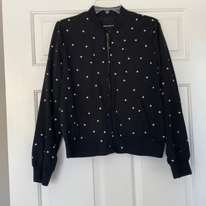 Who What Wear Black Polka Dot Bomber Jacket
